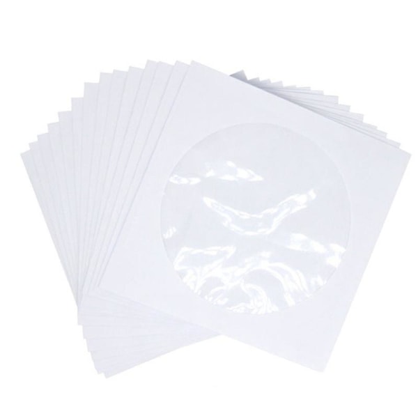 Cd Dvd-hylser, DVD Cd-medier papirkonvolutthylsterholder med klar vindusklaff Hvit, pakke med 100 stk.