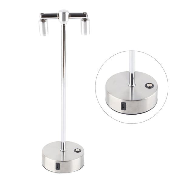 Retro LED Bar Bordlampe med Dobbel Hode Høy Stang Spotlight og Lader - Sølv US Plugg 110?220V