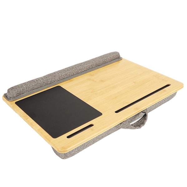 Laptopbord med indbygget slot, musemåtte, håndledsstøtte, passer til op til 18,5 tommer laptop, bambusplade, skødbord med pudepude