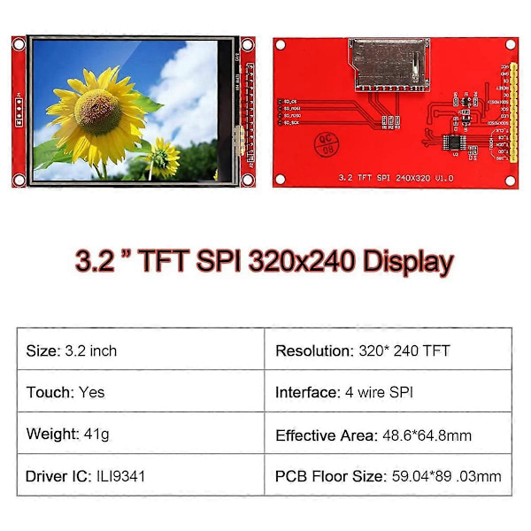 3.2 Tommers ILI9341 SPI TFT LCD-skjerm Berøringspanel 320X240 TFT LCD Berøringsskjerm 5V/3.3V STM32 Skjermmodul med Berøringspenn