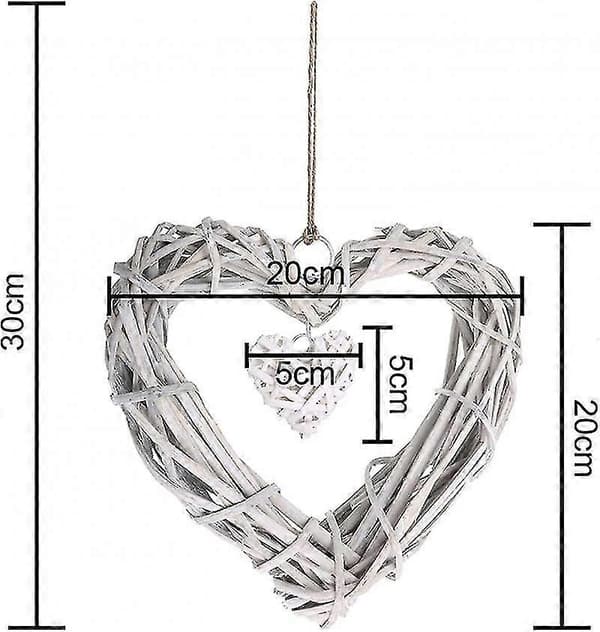Hjertekrans i kurv, Grå Hvit Kunstig Krans DIY Hjerte Kurv
