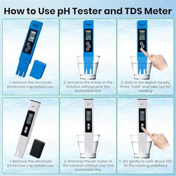 Digital PH og TDS Meter Combo, TDS EC Temperaturmåler, PPM Vandkvalitetstest Kit til Drikkevand W