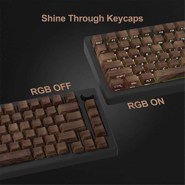136 Näppäimen Pähkinäpuun Syy Keycaps Sivupainatus PBT Keycaps Taustavalaistu Cherry Profiili MX-kytkimelle Mecha