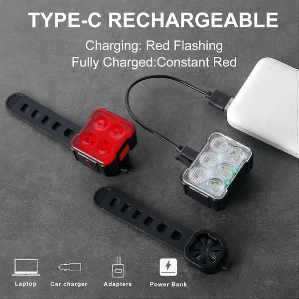 USB Genopladeligt Cykellygte Sæt - Super Lys For og Bag
