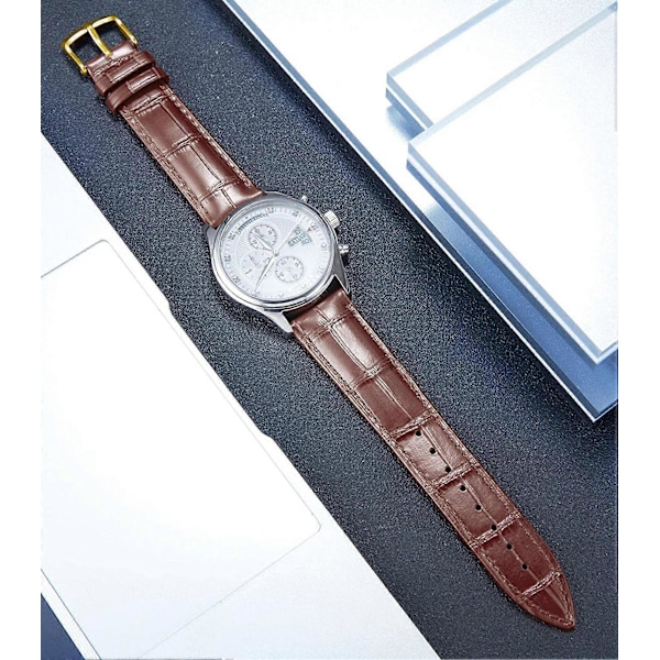 AVEKI Äkta Läder Armbandsur Rem Bytbar Flerfärgad Vattentät för Män Kvinnor, G-Brun (14mm)