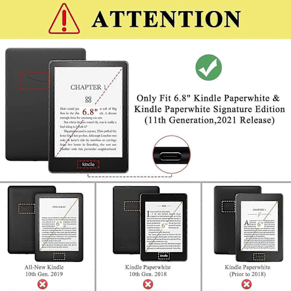 Kotelo Kindle Paperwhite 11. sukupolvelle 2021 6,8 tuumaa automaattisella virransäästötilalla