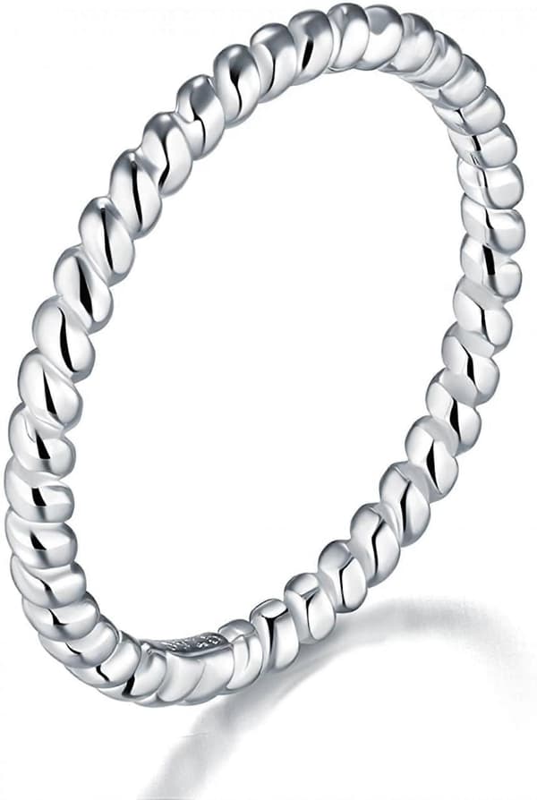 AVEKI S925 Sterling Silver Ring, Vridet Evighetsband Stapelbara Ringar -----Storlek 6