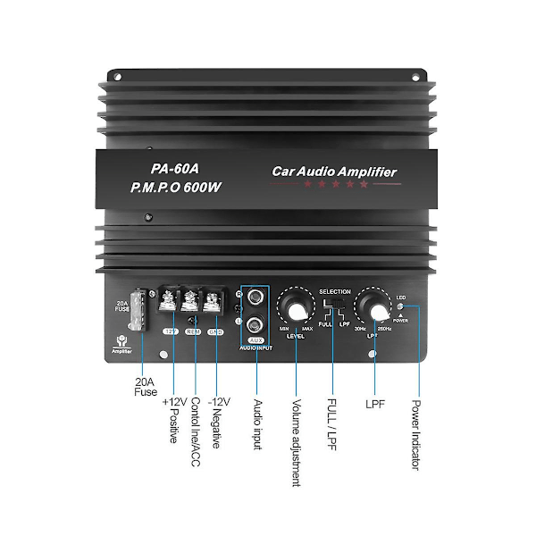 12V 600W Bil Audio Forsterkerkort Tappefritt Subwoofer Bassmodul Høy Effekt Bil Audio Tilgang