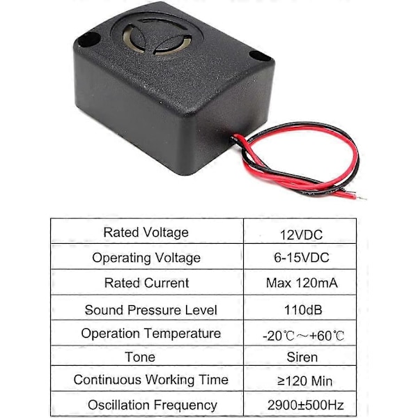 1 stk. 110dB Elektronisk Sort Mini Piezo Alarm Sirene DC 12V Forsikring Tyverisikring Højdecibel Kvadratisk Skal Aktiv Buzzer Alarm til Biler Sikkerhedsskabe