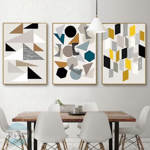 Wekity 3D Geometrisk Patchwork Väggkonst Canvas Print Poster, Enkel Abstrakt Konst Ritning Dekoration för Hem Vardagsrum Sovrum Kontor och Barnrum
