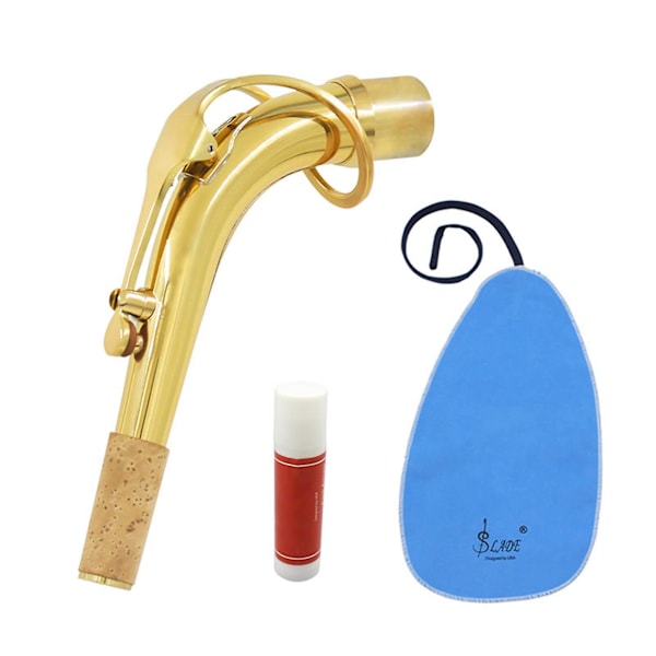 Altsaxofonhals i mässing med rengöringsduk, korkfett, instrumenttillbehör
