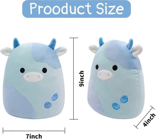 Blåbær Ko Plysdyr - 3D Sød Blåbær Udstoppede Dyr Pude - Kawaii Ko