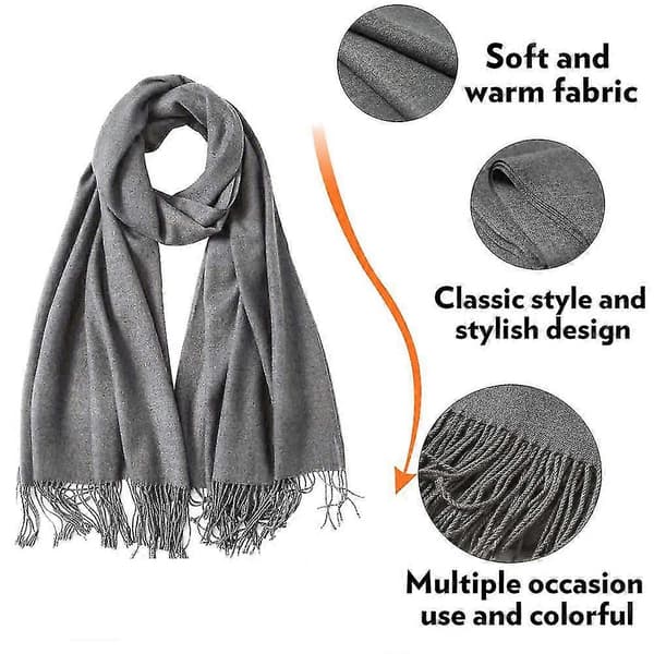 Dame Stor Blød Cashmere-lignende Pashmina Sjaler Wraps Let Tørklæde Grå