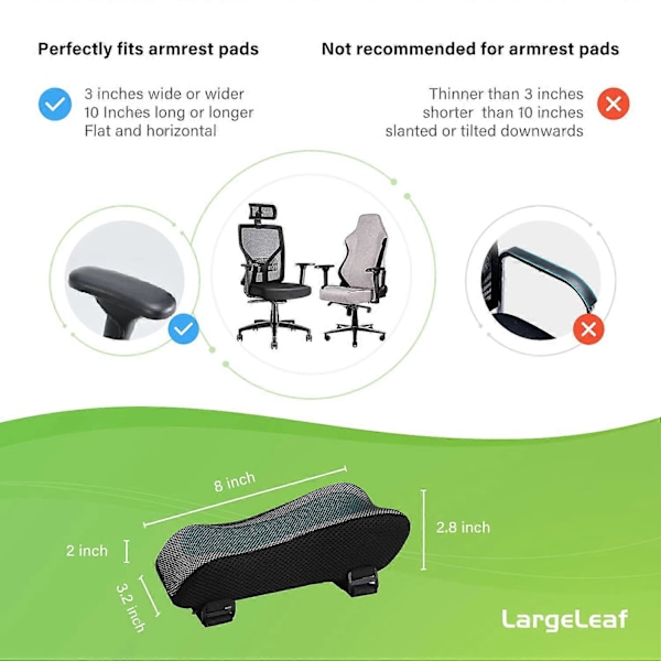 LargeLeaf Stol Ergonomisk Armlene Kjølende Gelputer Albuepute Trykkavlastning Kontorstol Gamingstol Armlene med Memory Foam Armleneputer 2 stk