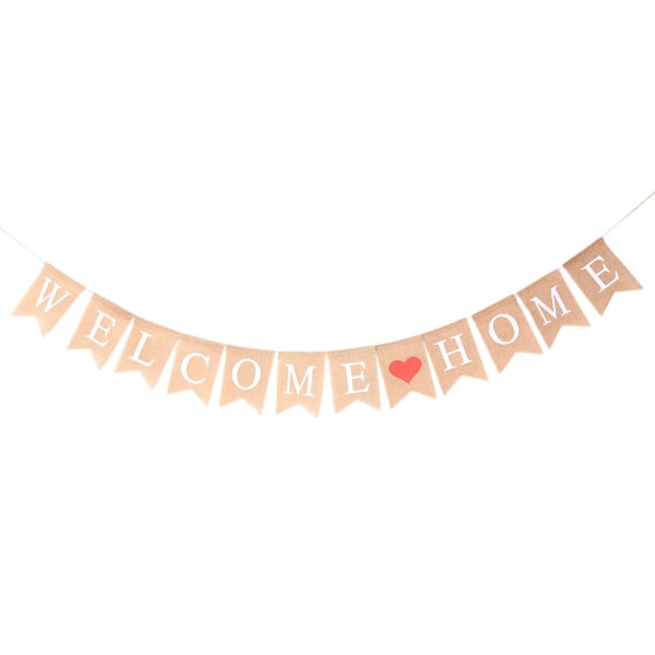 Velkommen Hjem Banner Burlap Skilt Festflag - Perfekt til Velkomstfest, Babyshower, Bryllup