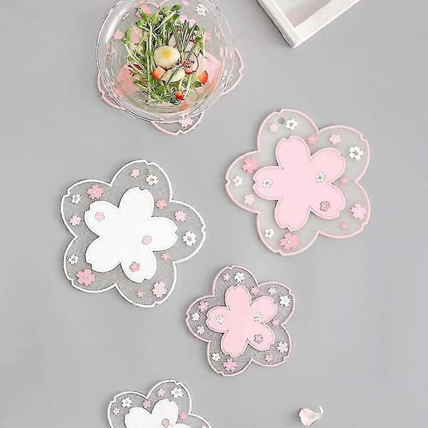 2 stk. skridsikre coasters til sofabord, PVC kirsebærblomst coaster (d-583-a)