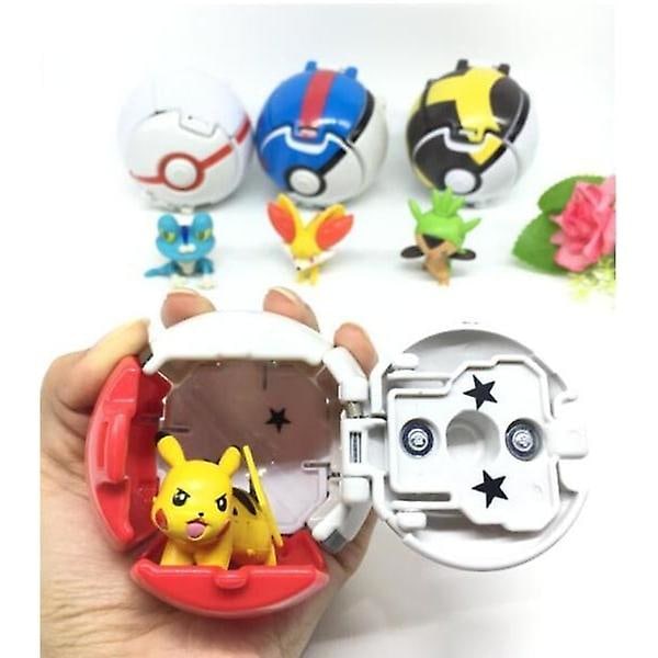 4 P-okmon Throw N Pop Poke Ball med Actionfigur Leksaksset zdq