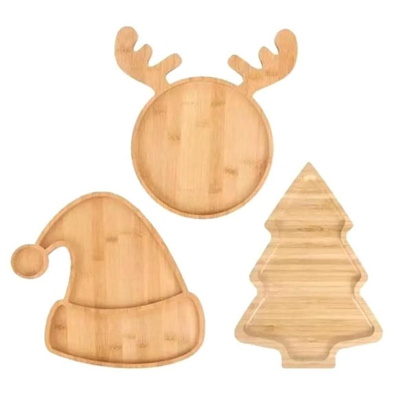 3 stk. Jule Serveringsbrett i Tre, Tallerken i Tre, Serveringsfat for Jul, DIY Unik Mat, Kake, Snacks, Frukt