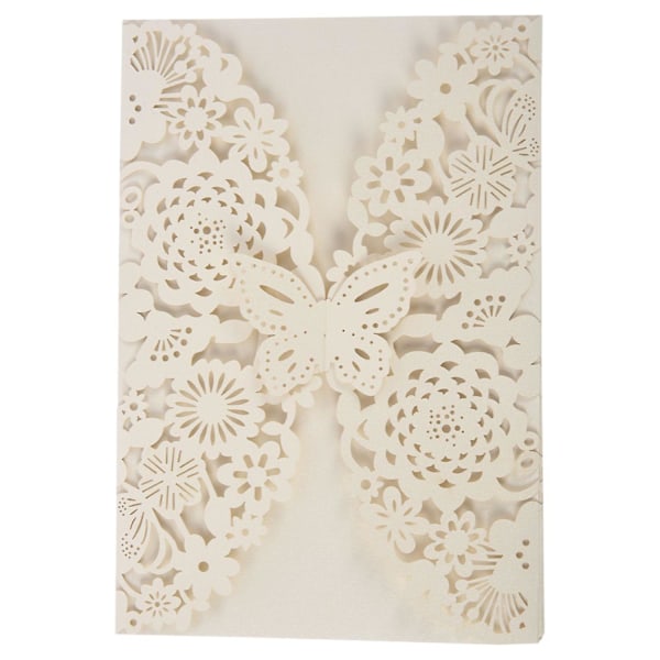 10Pcs/Set Delicate Carved Butterflies Romantic Wedding Party Invitation Card Envelope Invitations for Wedding/Business/Party/BirthdayIvory