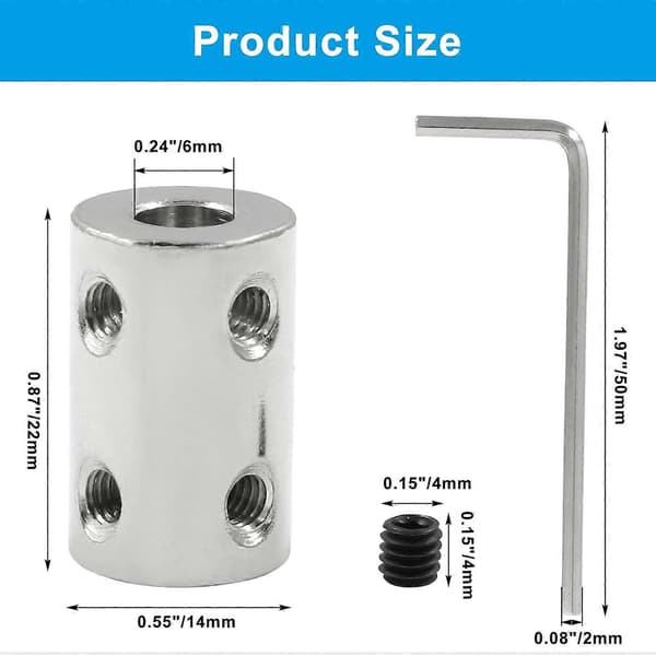 2 stk. Bore Rigid Koblingssæt 6mm til 6mm Akselkobling Konnektor Rustfrit Stål