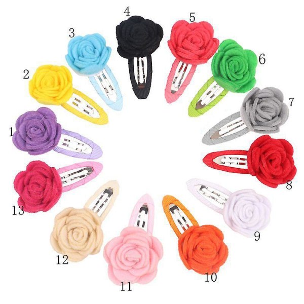 Babyflicka Ros Hårclips Blomma Färgglada Hårnålar Barrettes Skönhetstillbehör (13 st, Blandade Färger)