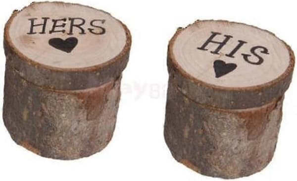 2 st Trä Ringbärarlåda för Bröllop Med Tryckt Hers His Love Heart