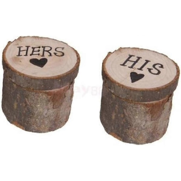 2 stk. Træ Bryllupsring Bærerboks Med Trykt Hers His Love Heart