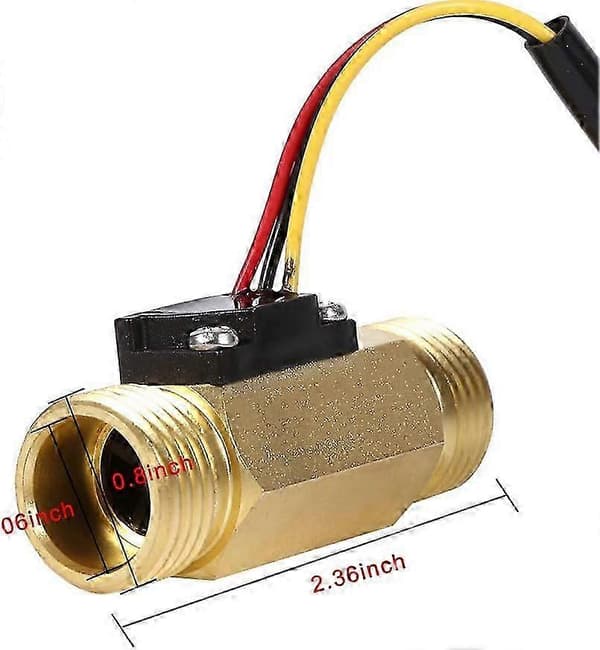 WJTG Vannstrømssensor Flowmåler Vannstrømsbryter 60mm G1/2 i Kobbertråd Væskemåler 1-30L/minJ