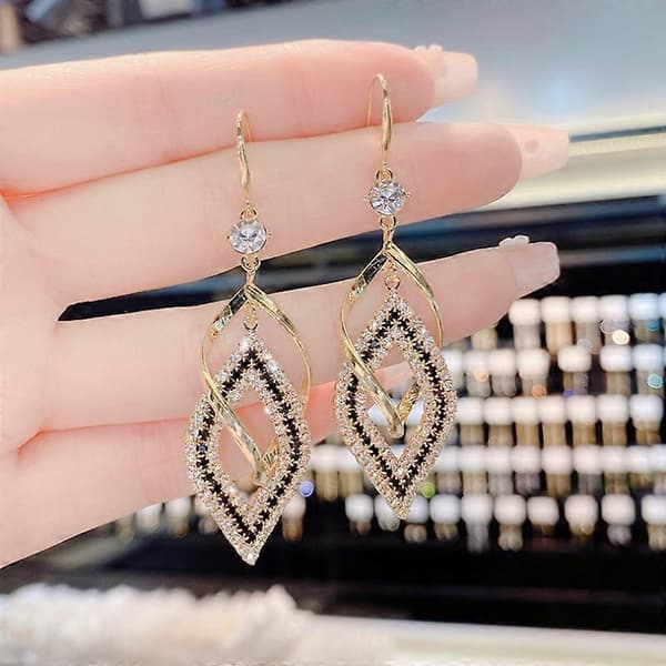 Lineær Hvirvel Tråd Boheme Boho 14K Guld Diamanter Øreringe Allergivenlige Øreringe Mode Smykker