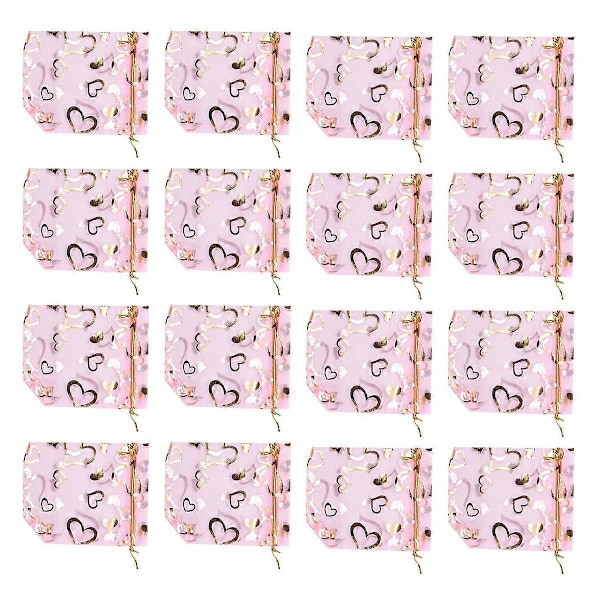 100 st 9X12cm Hjärtformade Rosa Organzapåsar Smyckespåsar Organza Dragskopåsar Bröllopsgåvor