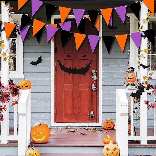 Halloween-lippukoriste Halloween-juhliin Musta, Violetti ja Oranssi Kolmiolippukoriste 36 Korttipaperista Tehtyä Lippu Halloween-koristeluun