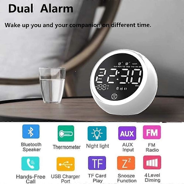 Väckarklockradio med dubbla alarm, FM digital sängklocka med snooze-funktion, LED-display 4 Bri