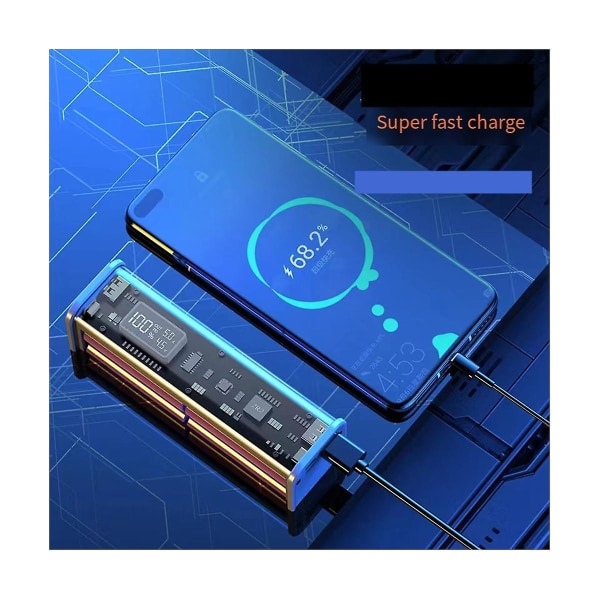 PD22.5W gjør-det-selv batteriladerveske Hurtigladingsveske for 8 STK 18650 Polymer 20000MA Batterilading Power Bank Box Blå