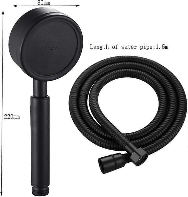 Brusehoved med slange og håndbruser 80mm diameter med 1,5m bruseslange rustfrit stål vandbesparende og højtryks håndbruser sort