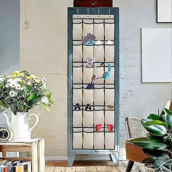 24 Lommer Sko Organizer Sko Opbevaring Organizer Med 4 Kroge Brun