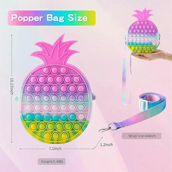 Pop Ananas Väska Fidget Leksaker för Flickor, Stor Regnbåge Pop Fidget Väska, Färgglada Tryck Bubbla Stress Relief Sensoriska Leksaker, Handväska Bästa Födelsedagspresent