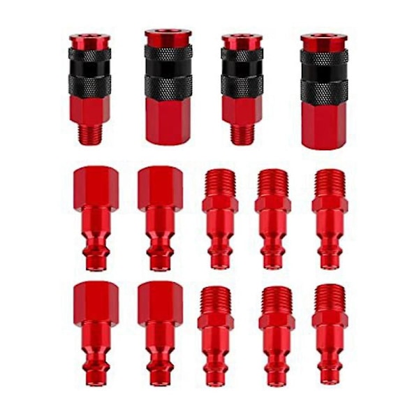 14 stk. luftslangefittings, luftkobling industriel type luftstik-sæt, 1/4 tomme gevindstørrelse, luftkompressortilbehør