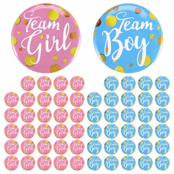 60-delad Gender Display Pin Boy and Team Button Pin Baby Shower Button Rosa knapp för baby P