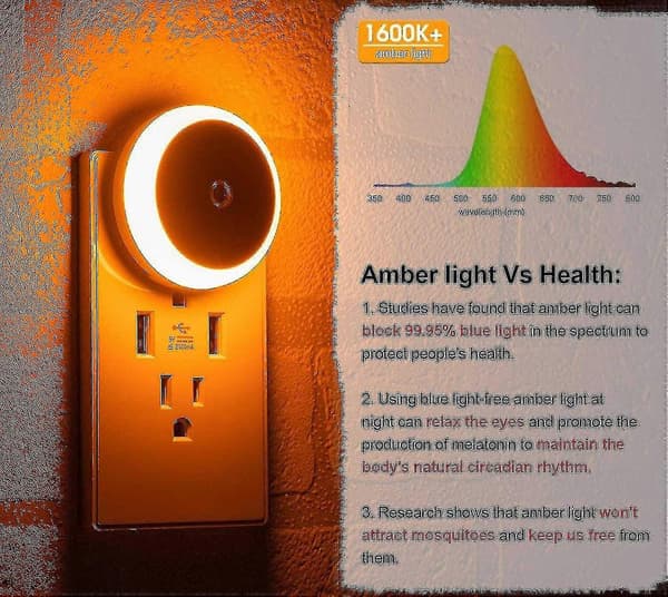 Amber Nattlys, Plug-in LED-nattlys, Skumring til daggry-sensor, Energieffektiv, Plugg inn