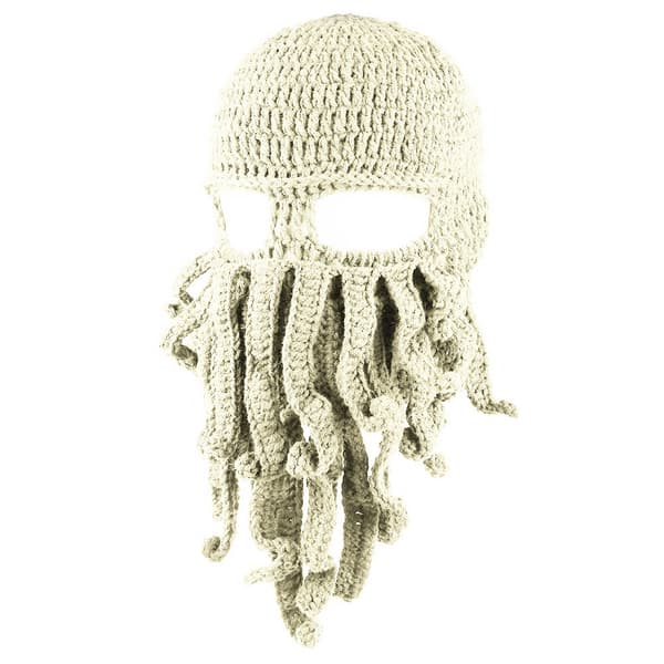 BomHCS Blækspruttehat Håndstrikket Squid Hat Vinter Varm Uldhat Ferie Sjov Hat Ørevarmer Beige