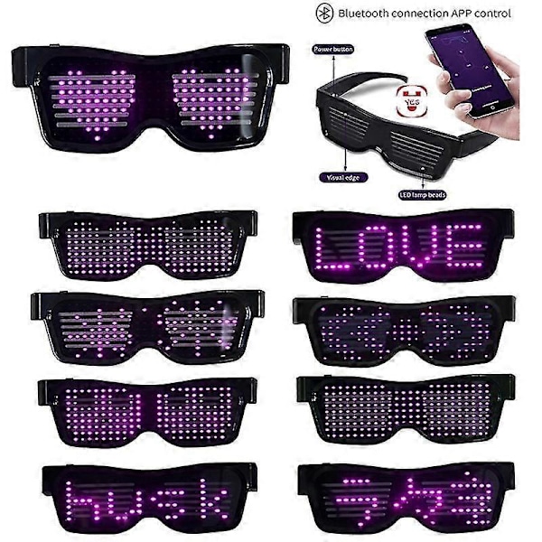 Bluetooth LED Partyglasögon med Anpassade Språk, USB-Laddning, Blinkande Luminous Ögonkläder, Konsert Solglasögon