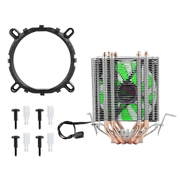 4 Värmerör CPU Fläkt Radiator Kylare Kylfläns För Intel LGA 1155/1156/1366 (Grönt Ljus) YEMMA