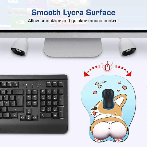 3D Musematte med håndleddsstøtte, Ergonomisk myk silikongel gaming musematte, Søt Corgi hund anime musematte for PC-er og bærbare datamaskiner (Blå)