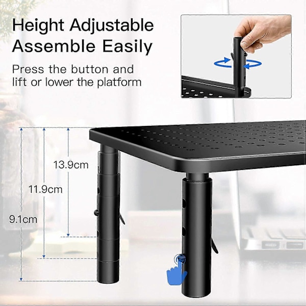 Hæve-/sænkebord til stationær computer, justerbar laptop-skrivebordshøjde, ergonomisk metalskærmholder med mesh-platform til laptop, computer