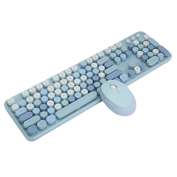 2.4Ghz Trådløst 104 Tasters Tastatur og Mus Sett Kontor Skrivebord Søtt Tastatur for Datamaskin (Couleur mélangée bleue)
