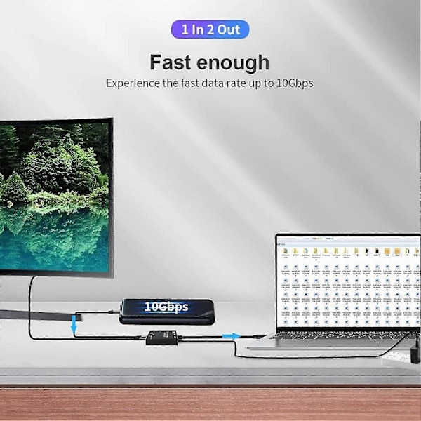 Type-C Switcher Tovejs HD-kompatibel PD 100W 8K@30Hz USB 3.1 Splitter Data Video Switch Adapter til PC