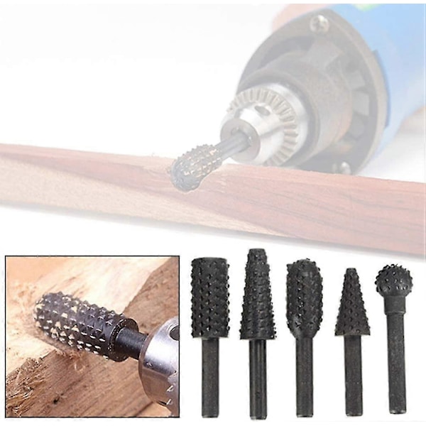 Förpackning med 5, 1/4\" 6mm roterande filset, elverktyg, träslipning, gravering, filrasp, borr, skaft (svart)