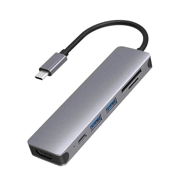 Dockningsstation Höghastighetsöverföring Laddning Plug Play Typ-C HDMI-kompatibel 4K USB3.0 6 i 1 Hub Splitter för Kontor