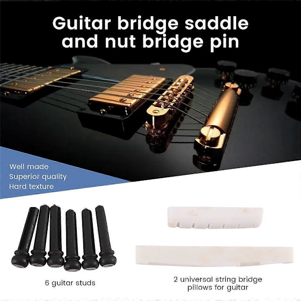6-strängad Akustisk Gitarr Benbro Sälje och Mutter och 6st Gitarrbro Stift Vit+Svart
