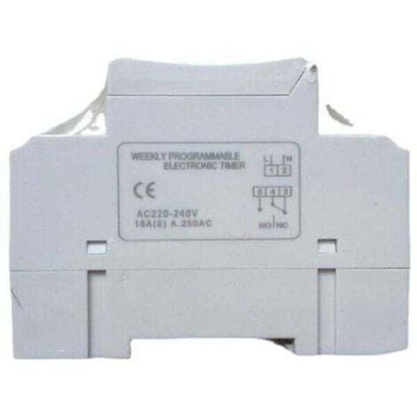 OEM – 15A Ugentlig Digital Timer – 16 ON/OFF Programmeringsindstillinger – 220V Spænding – DIN-skinne Montering – Dimensioner 86x36x65mm